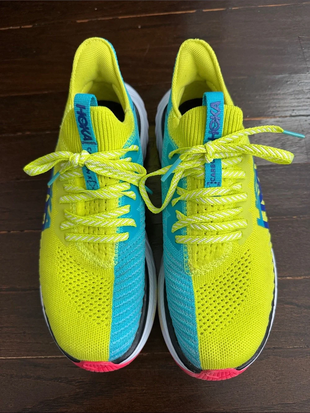 Hoka One Carbon X3 Two-Tone Neon Yellow & Turquoise Running Shoes Women’s Size 6